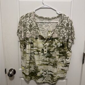 Pilcro Green and Cream Patterned Blouse